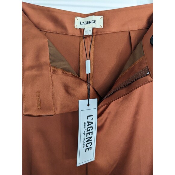 L’agence Logan Satin Suiting Trouser Pants High Rise Ankle Dark Orange Rust Sz 2 - Picture 5 of 8